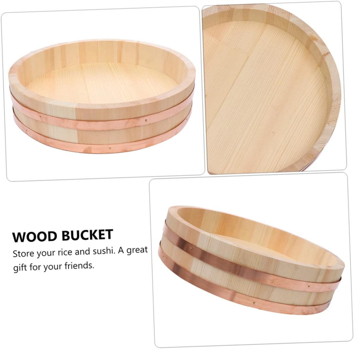Wooden Sushi Rice Bucket Lid Japanese Style Hangiri Rice Mixing Tub for Sushi and Korean Dishes Sturdy Wood Construction for Home Chefs