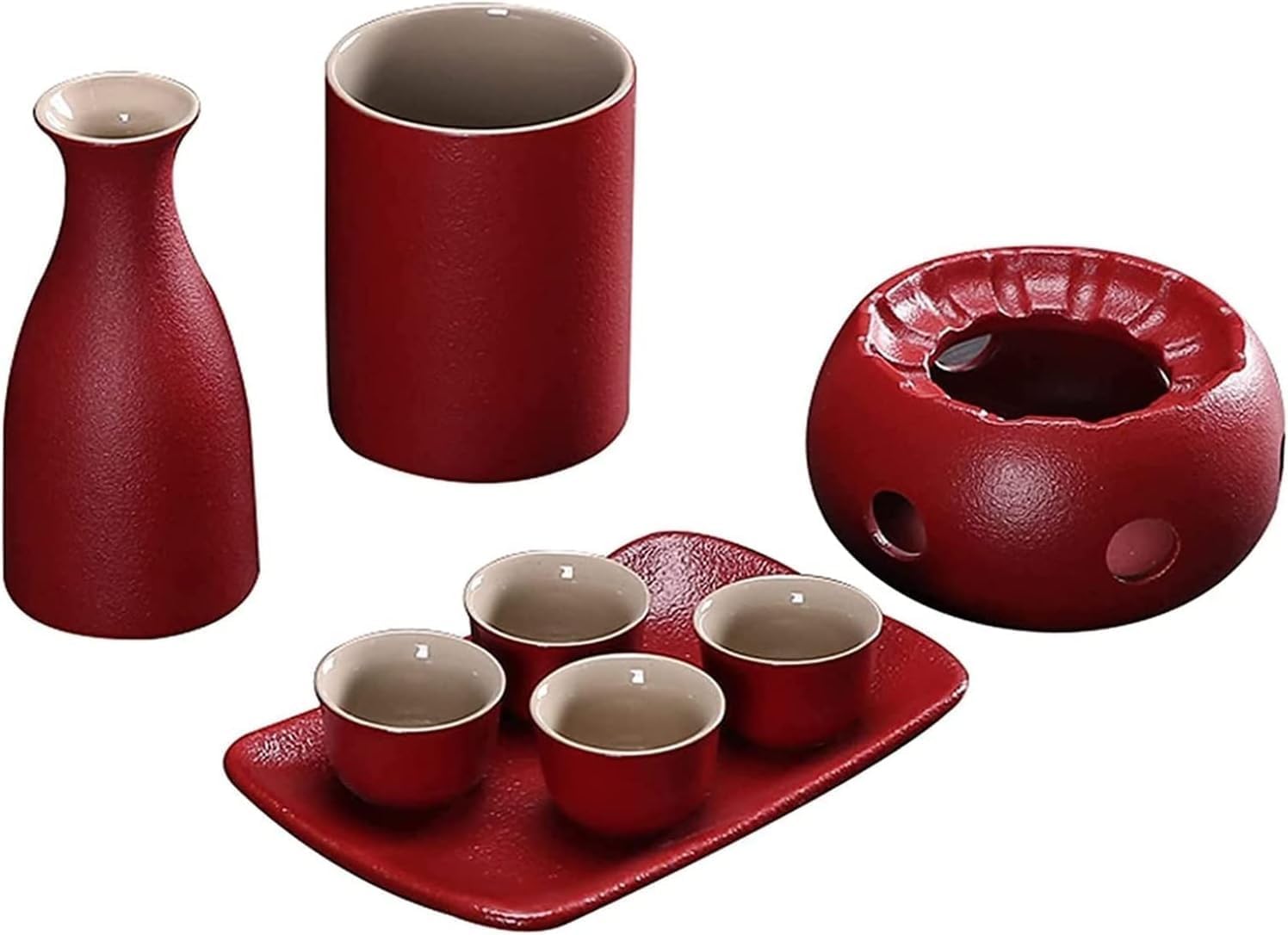 Set di tazze per sake Set per sake in stile giapponese per sake freddo/caldo/Shochu, set per sake in ceramica con pentola più calda e vassoio - Set tradizionale in ceramica giapponese caldo 8 pezzi di