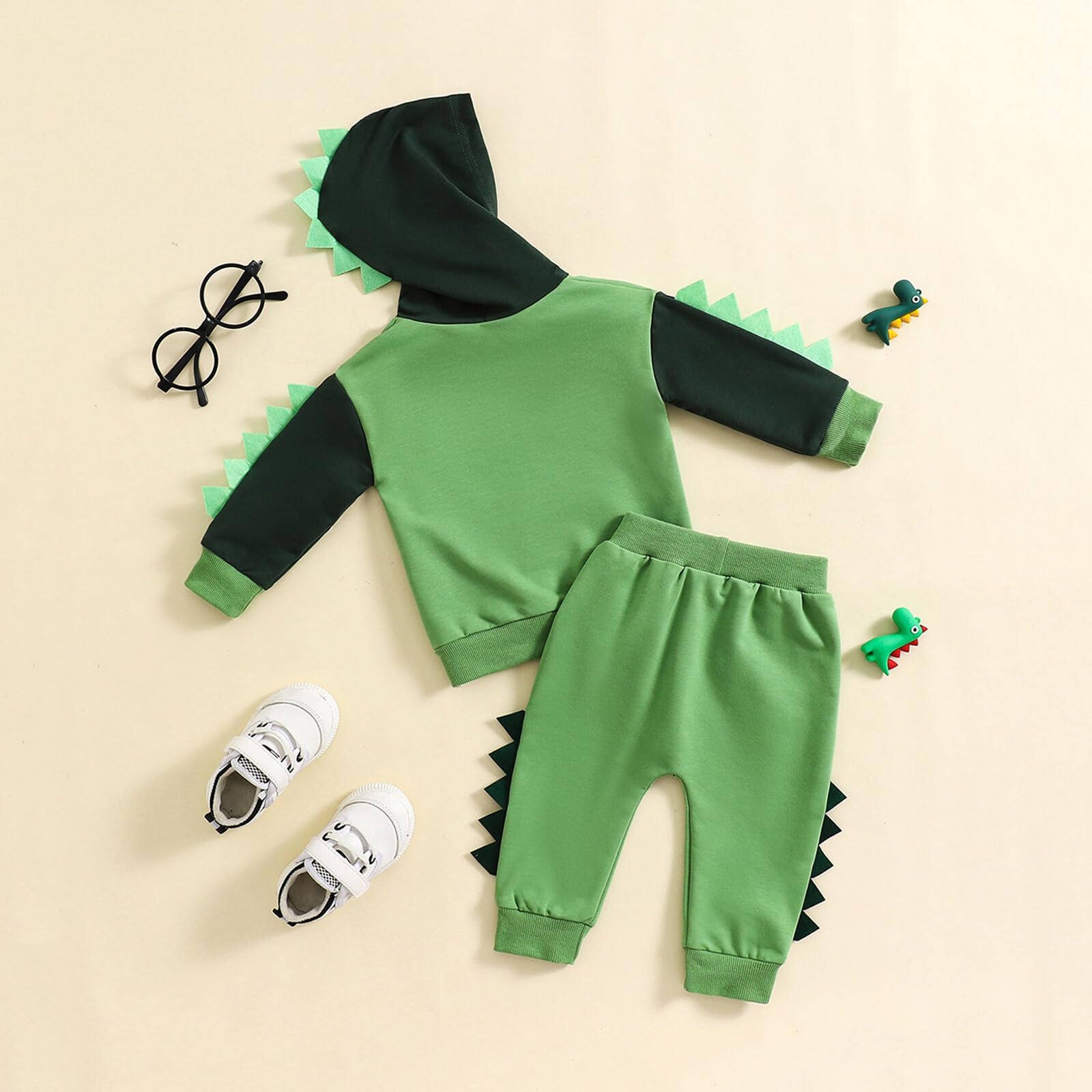 PUHHAPIEY Ropa para bebé niño pequeño, trajes de otoño e invierno, bloque de color, dinosaurio, manga larga, sudadera con capucha y pantalones deportivos