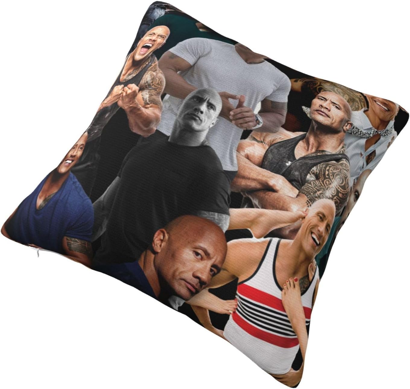 Funny Pillow Cover Collage Dwayne J Pillow Case Soft Throw Pillowcase Rock Cushion Case Home Decor/Gift 18x18 Inches, pc1-1