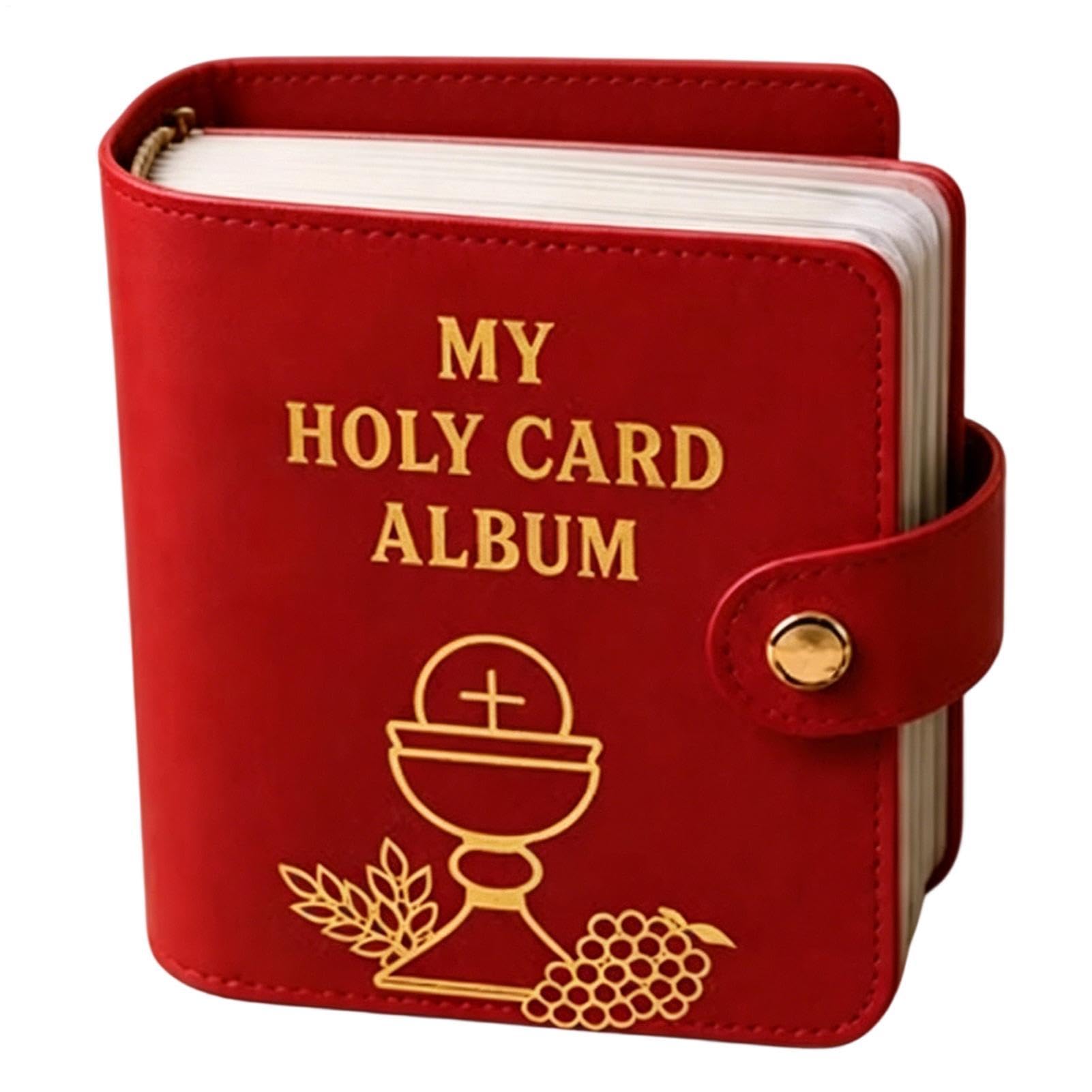 Prayer Card Holder, Holy Card Album Fits 40 Cards, PU-Leather Cards Holder with Snapping Closure, Religious Keepsake Pocket Carrying Case for Religious Funeral