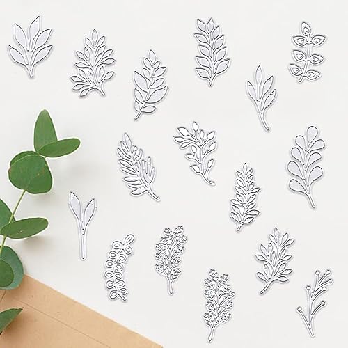 Miniatura 3 de ALIBBON 16 piezas de troqueles de hojas para hacer tarjetas, troqueles de corte de hojas de rama, moldes de plantillas de metal, hojas de flores