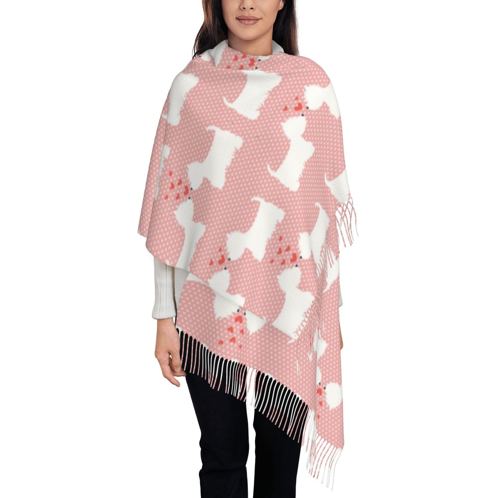 VhoMes Scarf Westie Dogs Pattern Tassel Shawl,Warm Fringe Scarf Luxurious Ladies' Wrap,For All Seasons 72 X197 CM