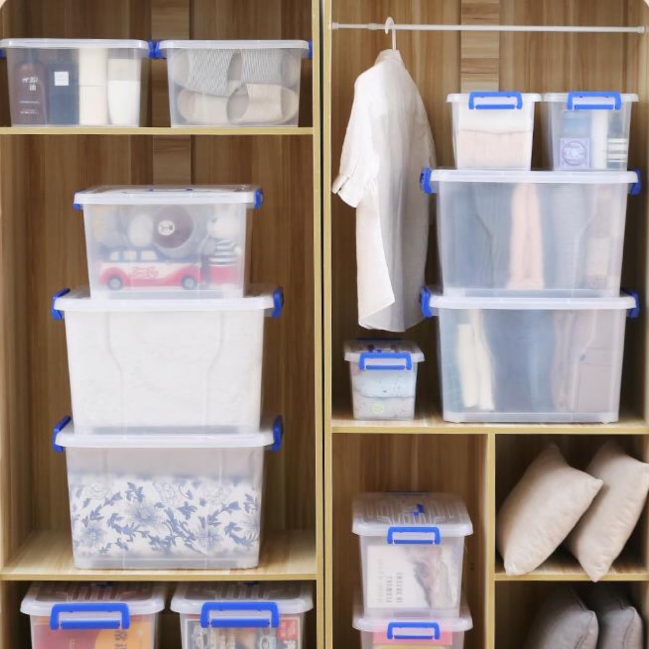 Set 3 caja de Almacenamiento,cajas de almacenaje de 5L,8L,12L,16L,25L y 35L. Caja de almacenamiento Plástico Transparente, multifuncional, para organización del hogar, con cierre hermético (25L)