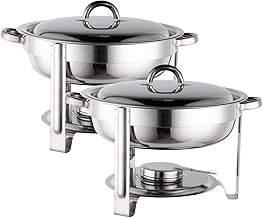 FXTNKYY Round Chafing Dish，3.5QT Stainless Steel Chafers and Buffet Warmers Set，w/Water Pan, Food Pan, Fuel Holder and Lid for Catering Party Event Serving
