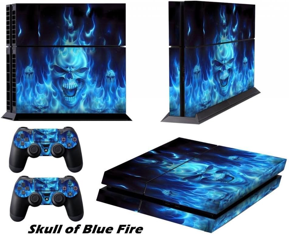 PS4 Skins Playstation 4 Games Decals PS4 Games PS4 Controller Stickers PS4 Remote Controller Skin PS4 Accessories PS4 Console Sticker and Two PS4 Remote Play Vinyl Decal Skull of Blue Fire