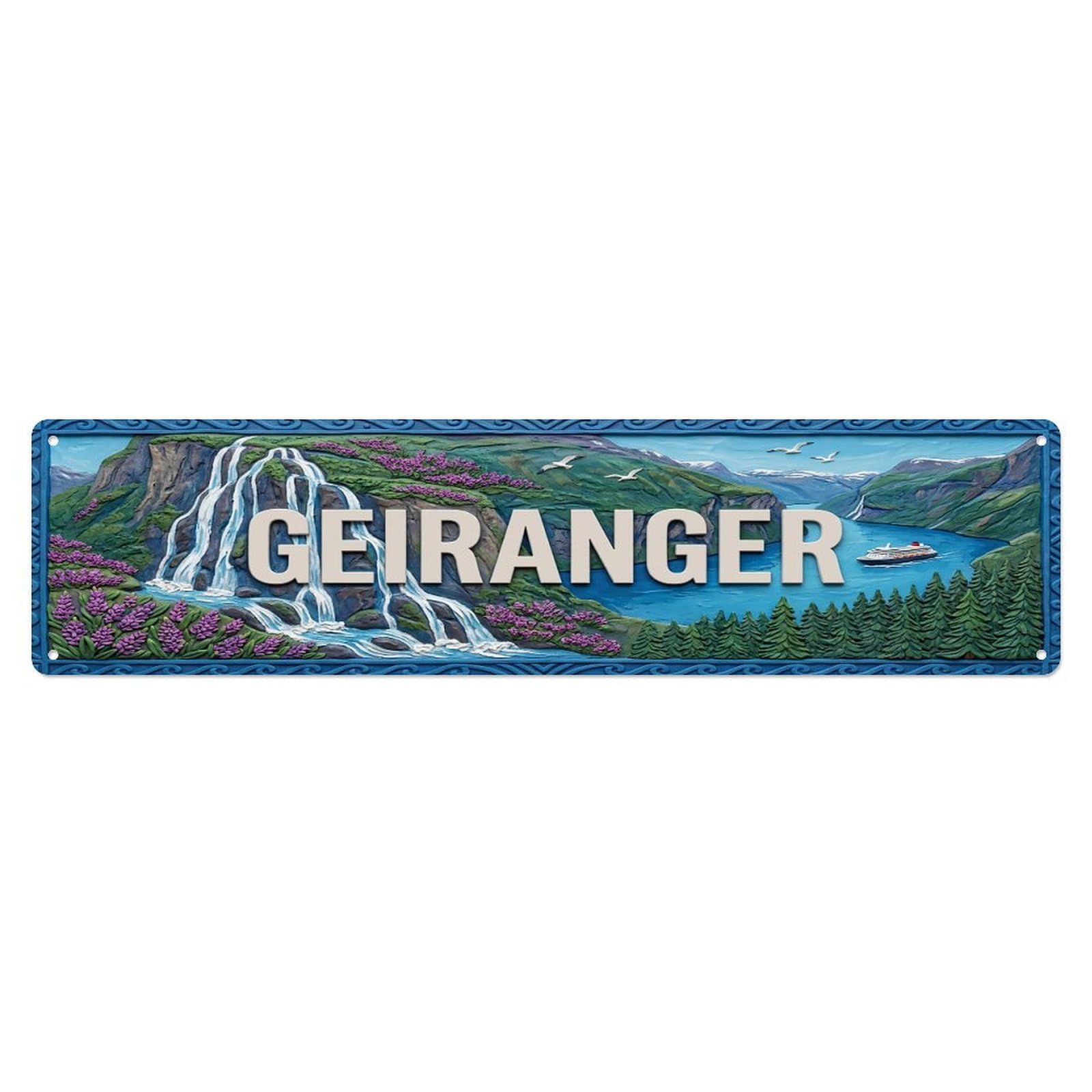 Gead 4X16inch Style Vintage Geiranger Norway Flag Pattern Metal Tin Sign