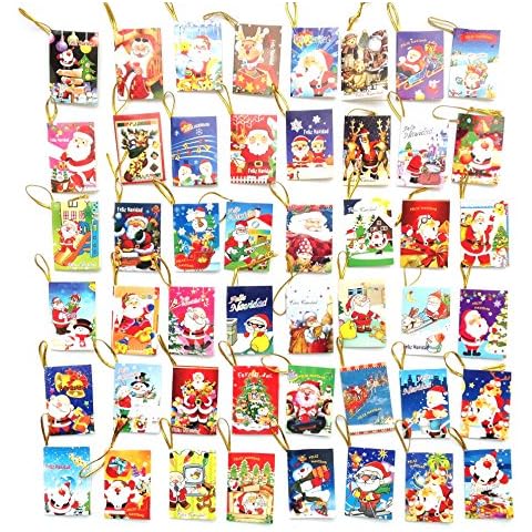 96 Tarjetas de Navidad con diferentes dibujos y cuerda dorada Cover