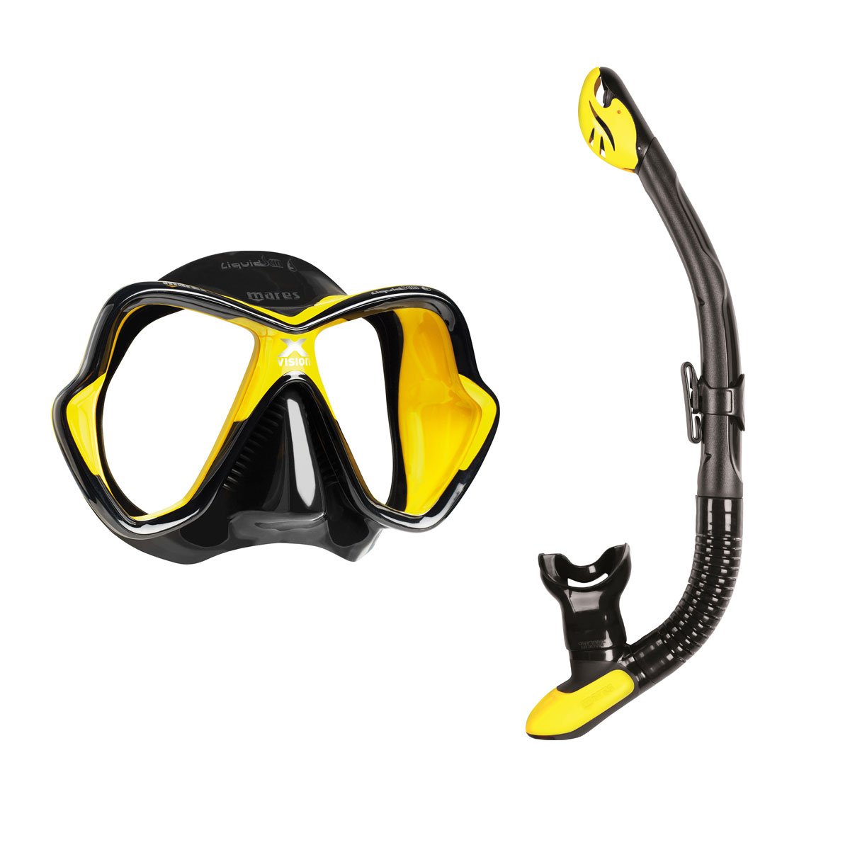 Conjunto de buceo Mares X-Vision Liquidskin Ergo Dry, negro y amarillo