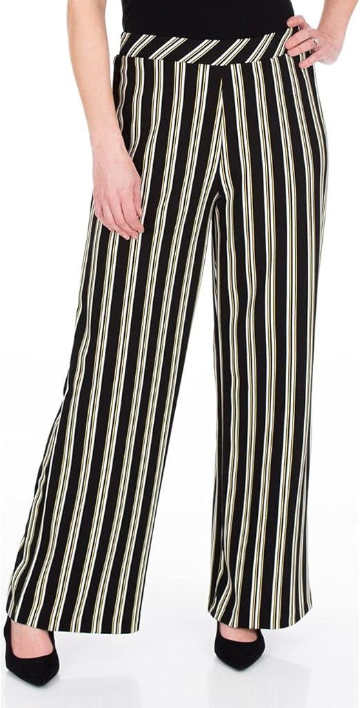 Klass Women's Striped Pull On Trousers in Black/Ivory with Wide Legs