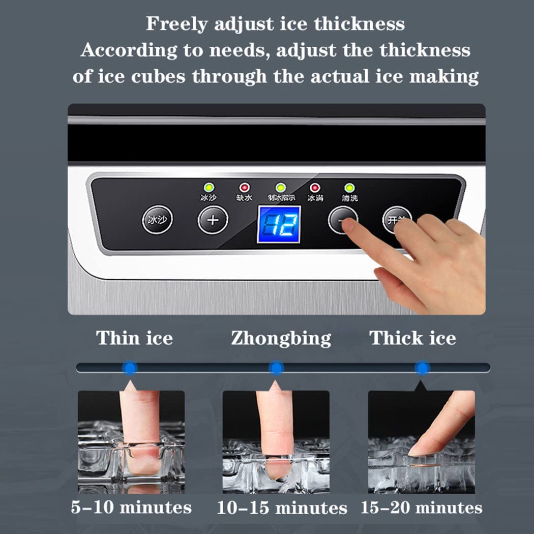 Macchina del Ghiaccio da 1,8 L + Tritaghiaccio in Acciaio Inox, 40KG in 24Ore, Autopulente Macchina Ghiaccio Piccola, Macchina del Ghiaccio da Casa per Casa, Feste, Bar, Ufficio,Square Ice