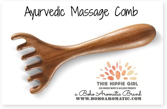 This Hippie Girl Ayurvedic Meridian Massage Comb, Wood Massage Comb for Head, Scalp and Neck Gua Sha, Sandalwood Comb for Scalp Massage, Essential Oil Massager for Womens Hair and face