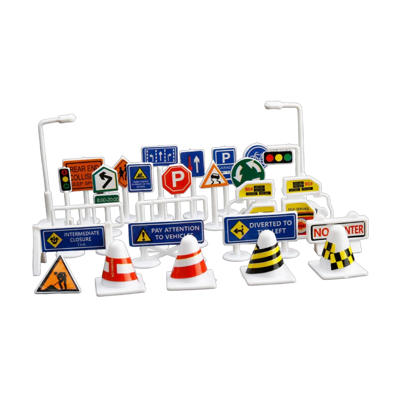 28Pcs 1:64 Scale Street Road Signs Playset Layout Street Signal Traffic Toys B-picture-24