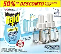 Raid Repelente Eletrico Líquido Family, 45 Noites, 2 Refis de 32,9ml