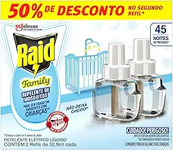Raid Repelente Eletrico Líquido Family, 45 Noites, 2 Refis de 32,9ml