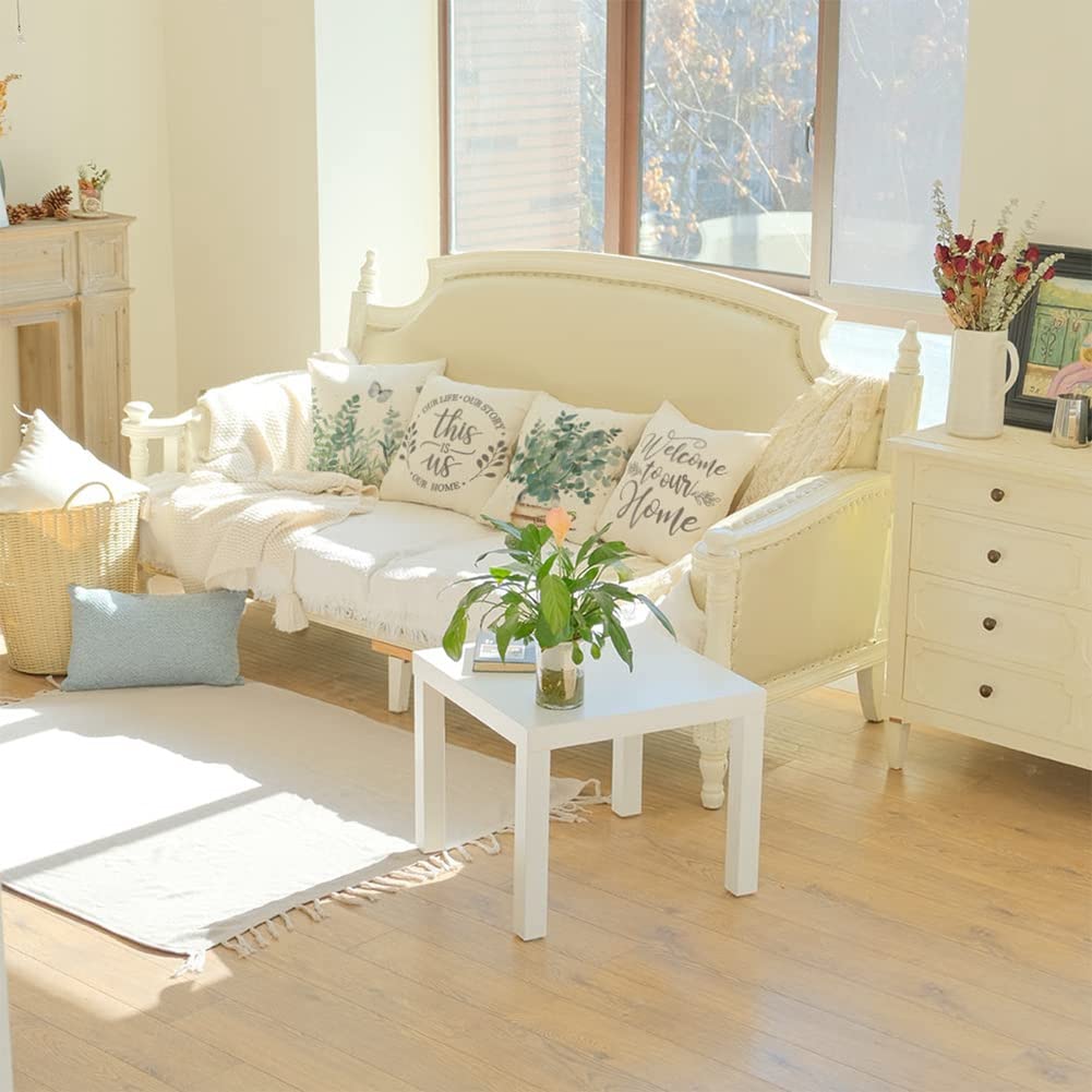 Joymaison Federe per Cuscini Divano 45x45 set di 4 Foglia Verde Salvia Estate Federa Copri Cuscino Foglie di Eucalipto Pianta Federe Confezione Copricuscini Quadrati per Camera da Letto Divano