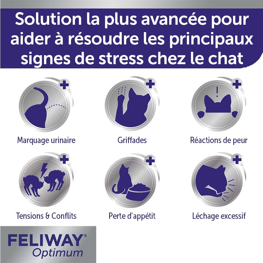 FELIWAY Optimum - Antistress per gatti, complesso di feromoni lenitivi per una serenità rafforzata, confezione economica 3 ricariche (3 x 30 giorni)