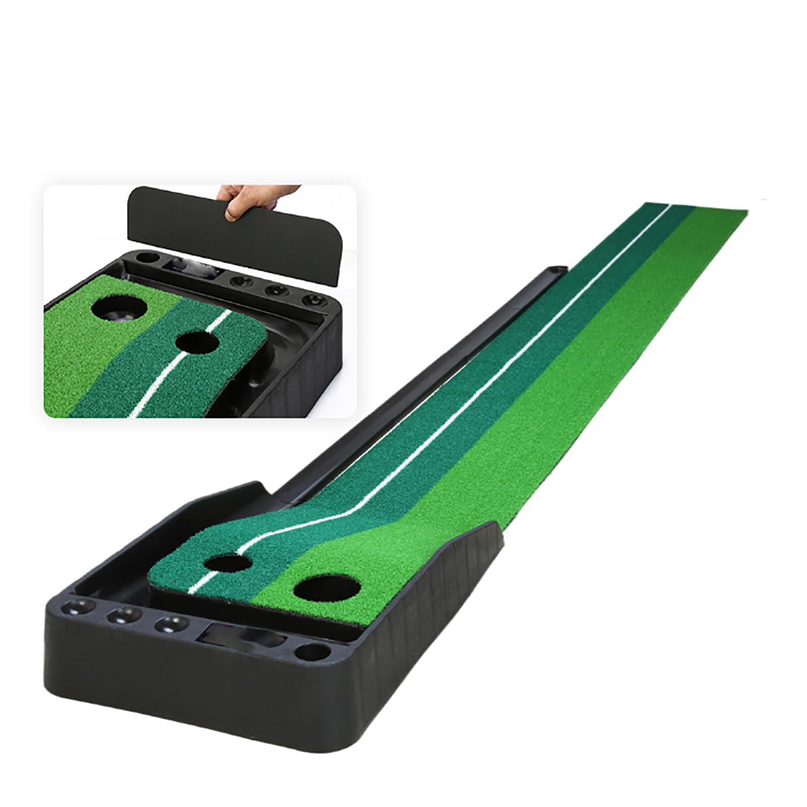 Golf Putting Practice Training Aid Mat, 3m Golf Putting Mat with Ball Return Track & Backstop, 2 Holes Improve Precision Training, for Golfers Indoor Outdoor Home Office Backyard