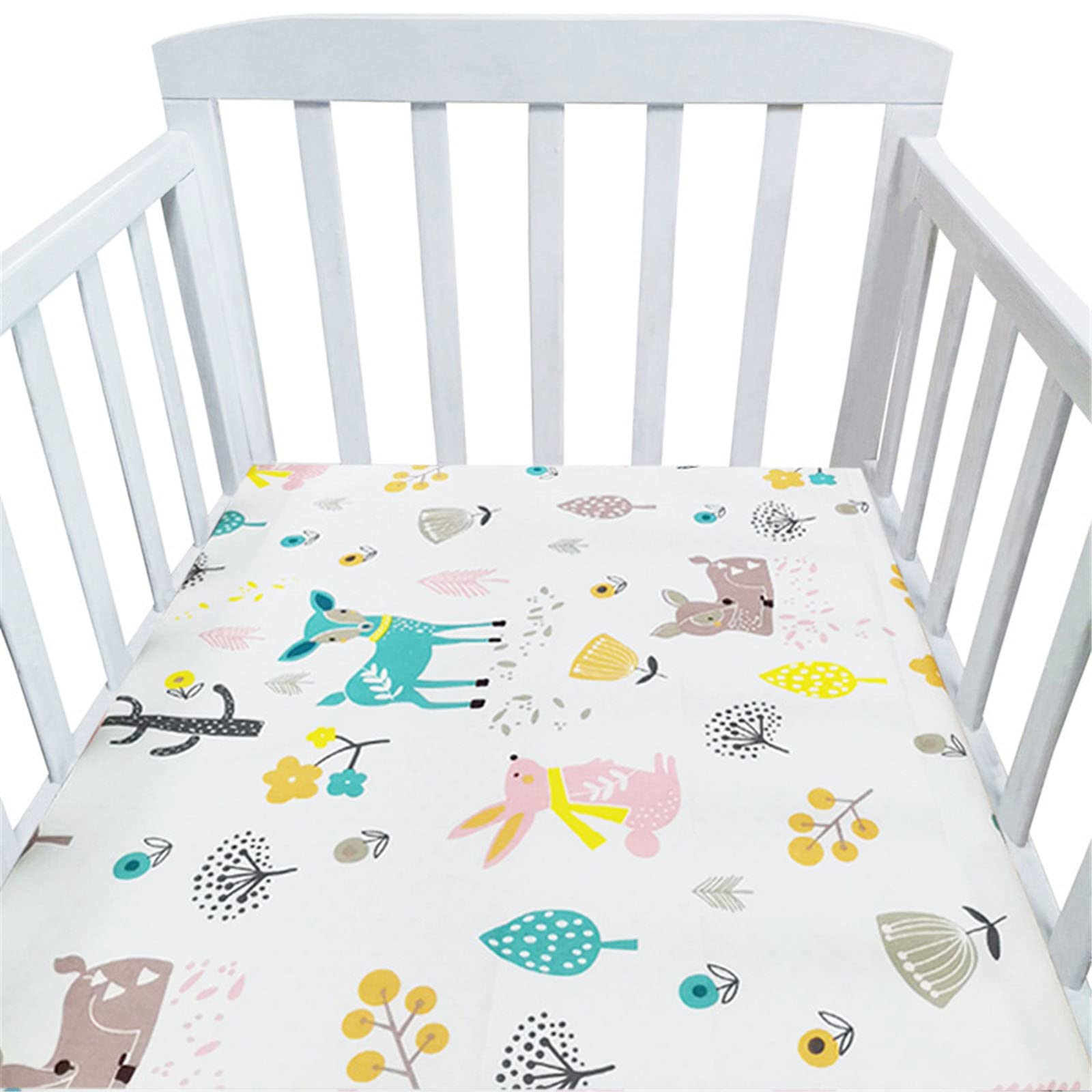 Hiseng Baby Crib Fitted Sheets, Microfiber Cot Mattress Bassinet Sheets Mattress Protector Nursery Bedding for Boys and Girls, Soft Breathable Durable - Cartoon Animal Star (Elk,150x80cm)