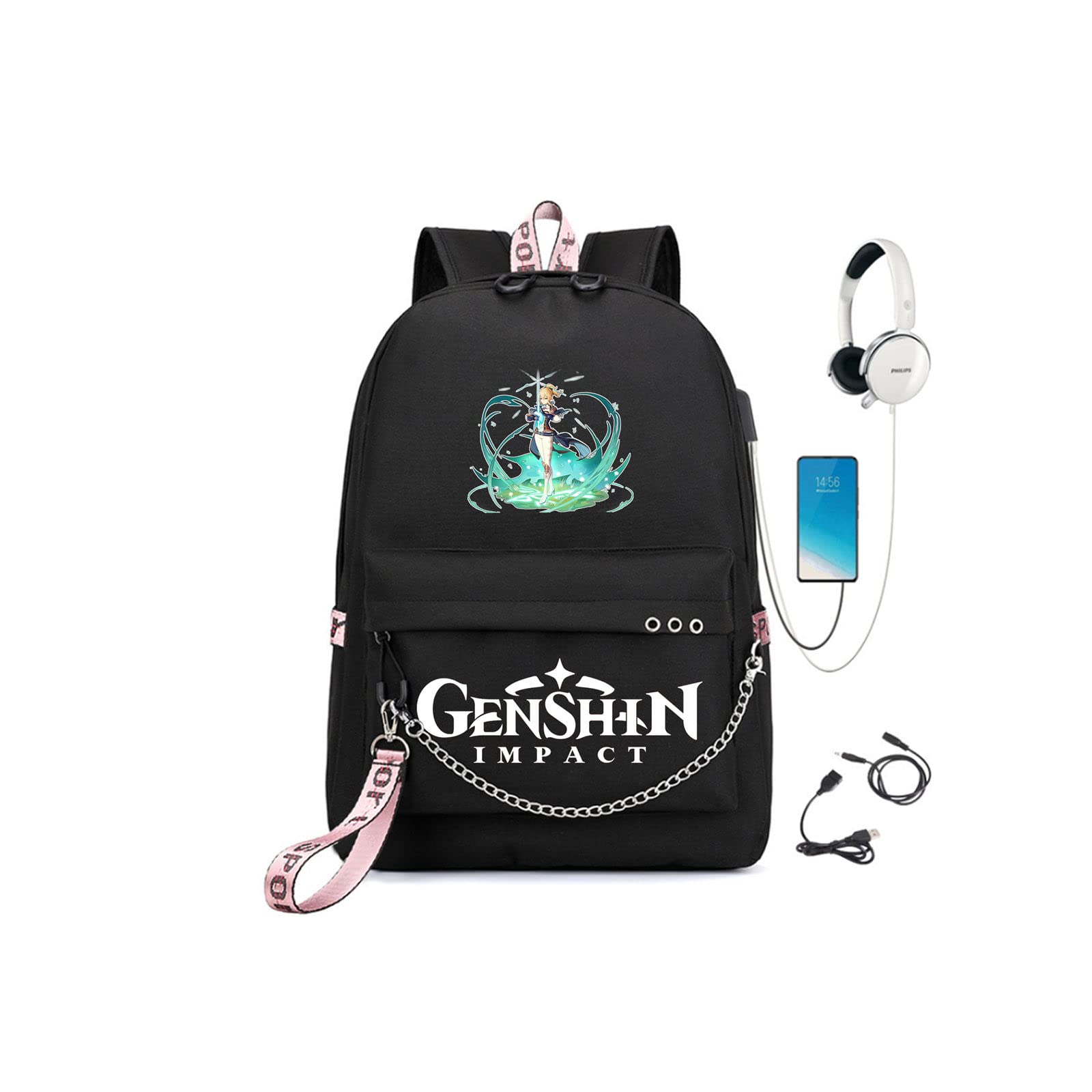 WANGSOARCute Backpack Genshin Impact Cosplay All game characters Backpack for Girls Laptop Backpack Student Casual Outdoor Bag