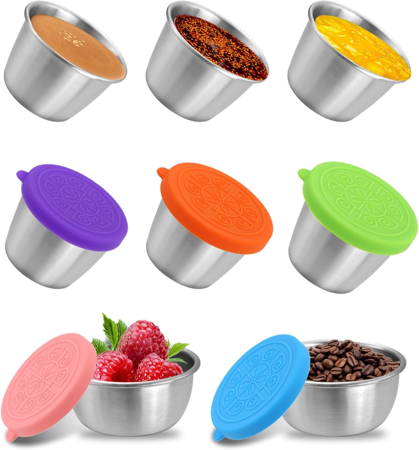 6PCs Stainless Steel Spice Containers 40ml Small Sauce Cups with Lid Leakproof Salad Dressing and Dip Containers for Lunch Picnic Travel - Reusable Steel Dip Cups