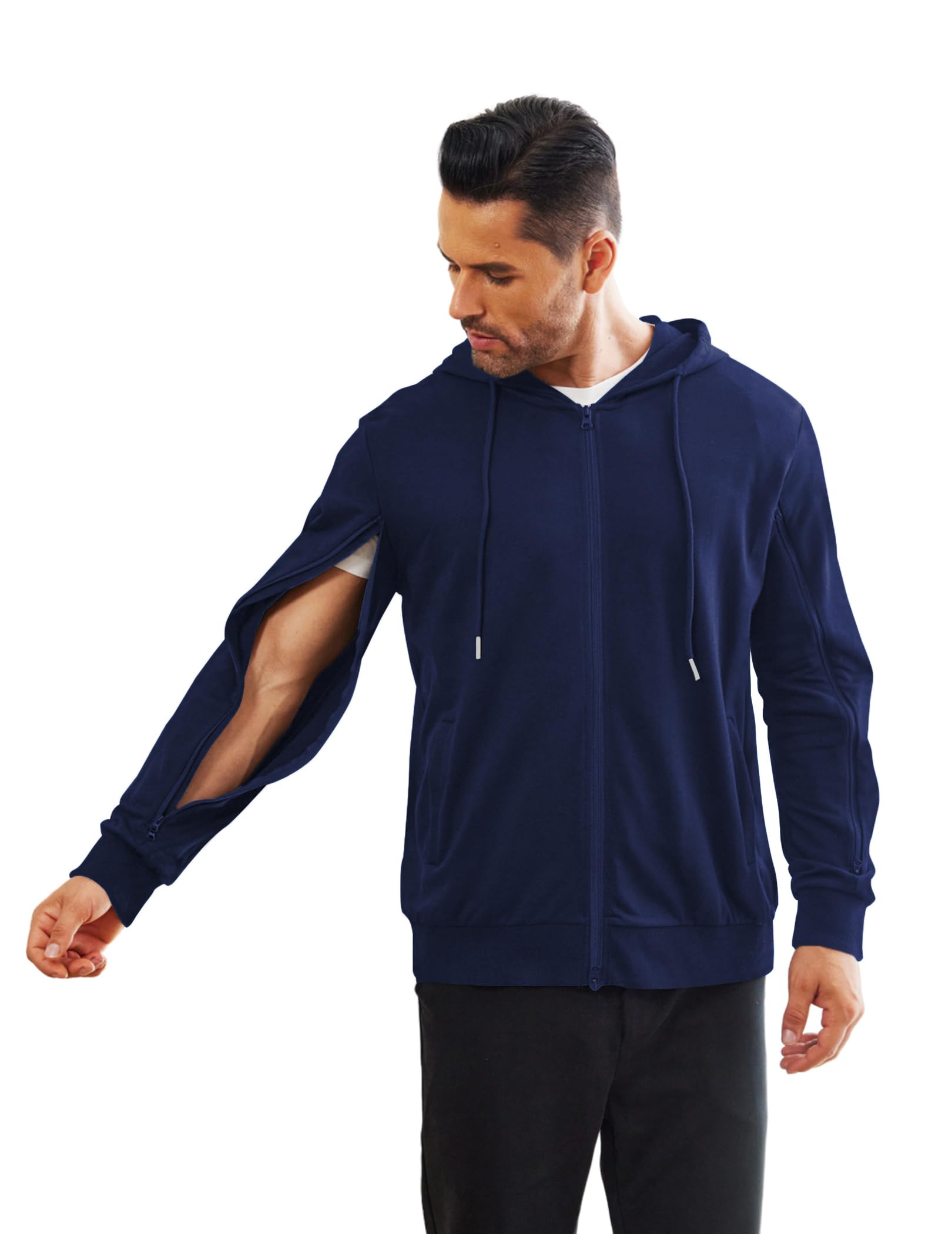 Deyeek Dialysis Sweatshirt with Arm Zipper Full-Zip Lightweight Hemodialysis Cotton Jacket with Pockets