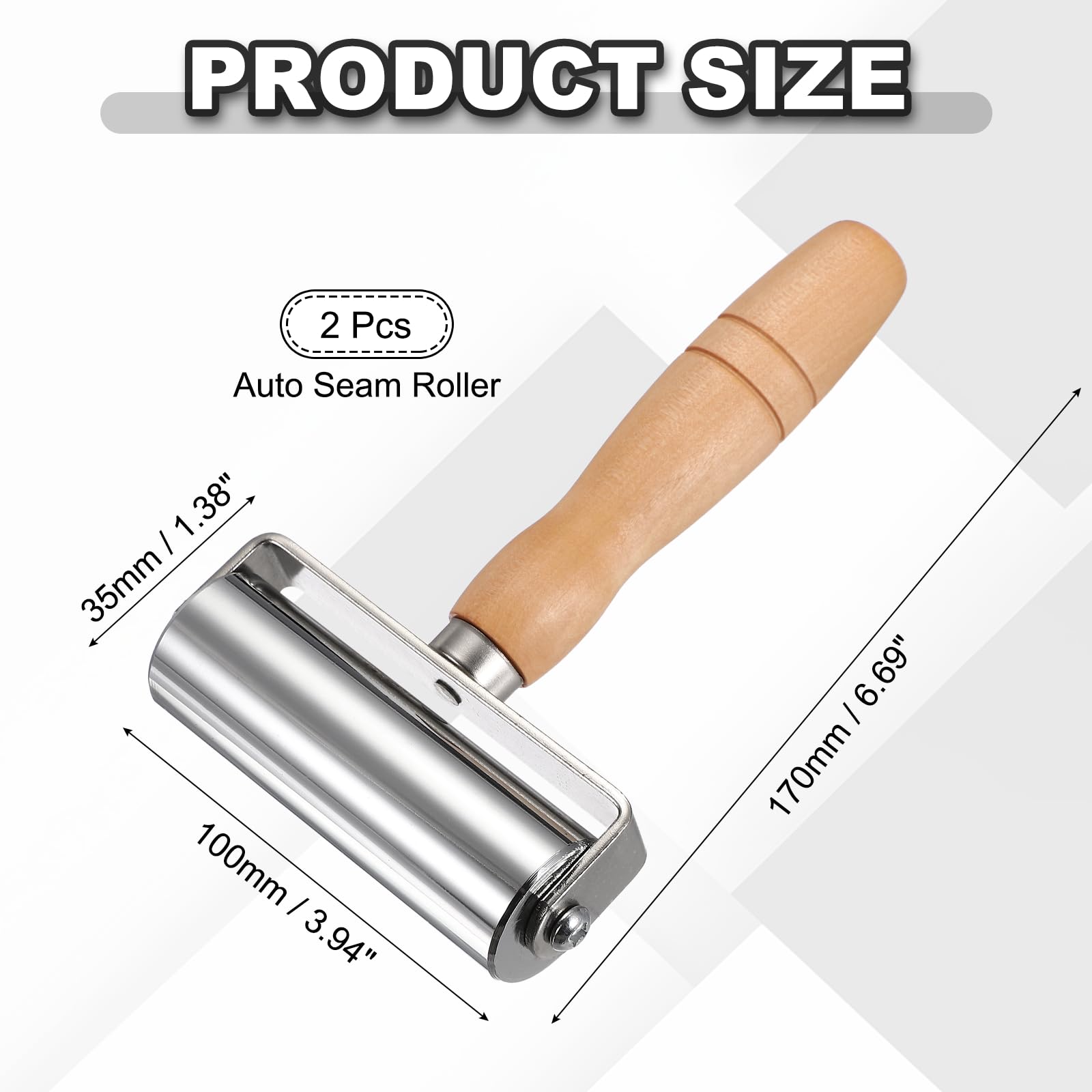 QUARKZMAN 2 Pezzi Rullo Pressa Pelle 100 Mm / 3.94" Lunghezza Acciaio Inossidabile Laminazione Bordi Colla Pelle con Manico in Legno per Lavorazione Fai da Te