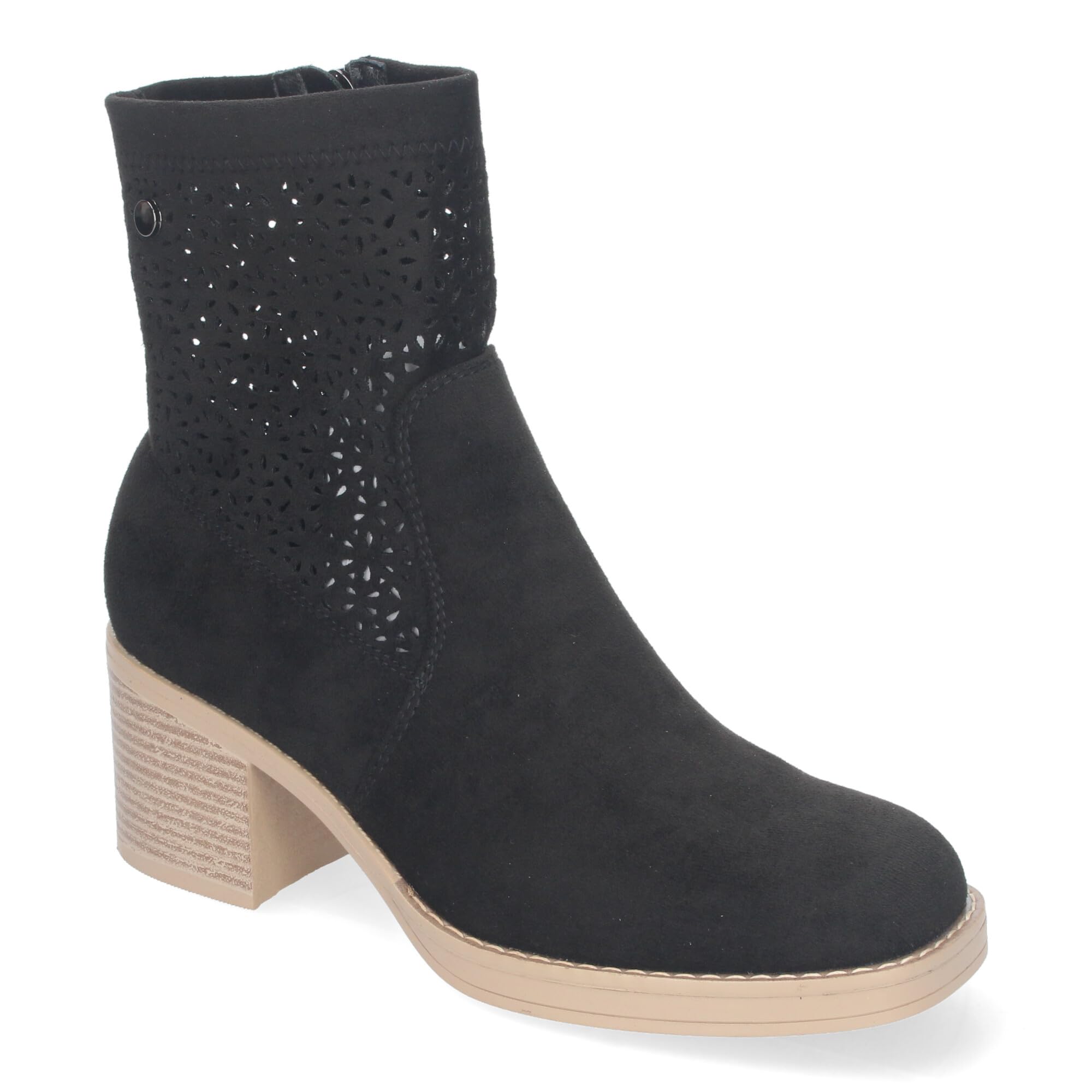 shoes&blues.es Botines de Mujer Primavera Verano Elegantes y Comodos con Tacon Ancho, Diseno Perforado con Cremallera Lateral, Ideal para Cualquier Ocasion