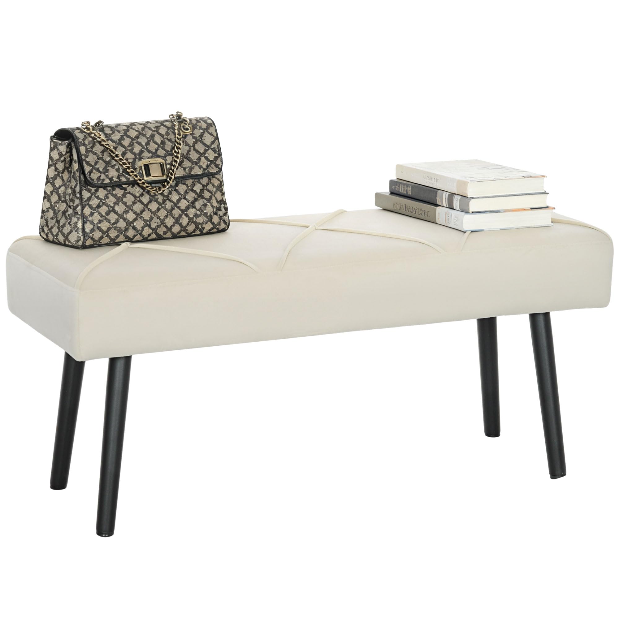 HOMCOM Sgabello multifunzionale, sgabello moderno, panca da letto con sedile imbottito e gambe in acciaio, carico 120 kg, per ingresso, corridoio, soggiorno, 100x36x45 cm, bianco crema