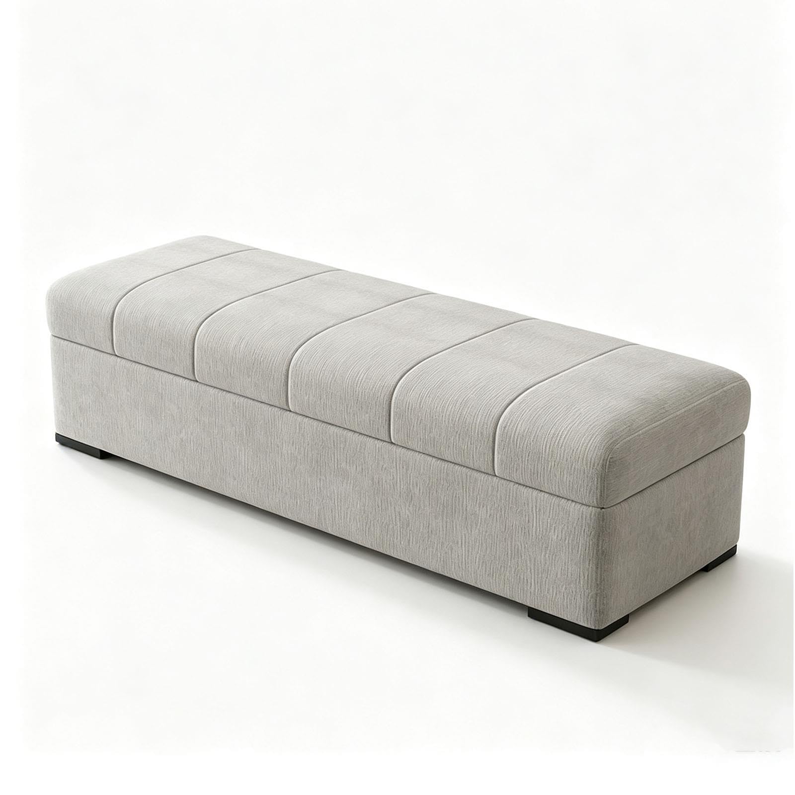 Repose-Pieds avec Cadre en Bois Massif avec Rangement Caché, Banc D'entrée Moderne Rabattable, Banc de Chambre Rembourré for Couloir, Salon(Grey,160cm/63in)