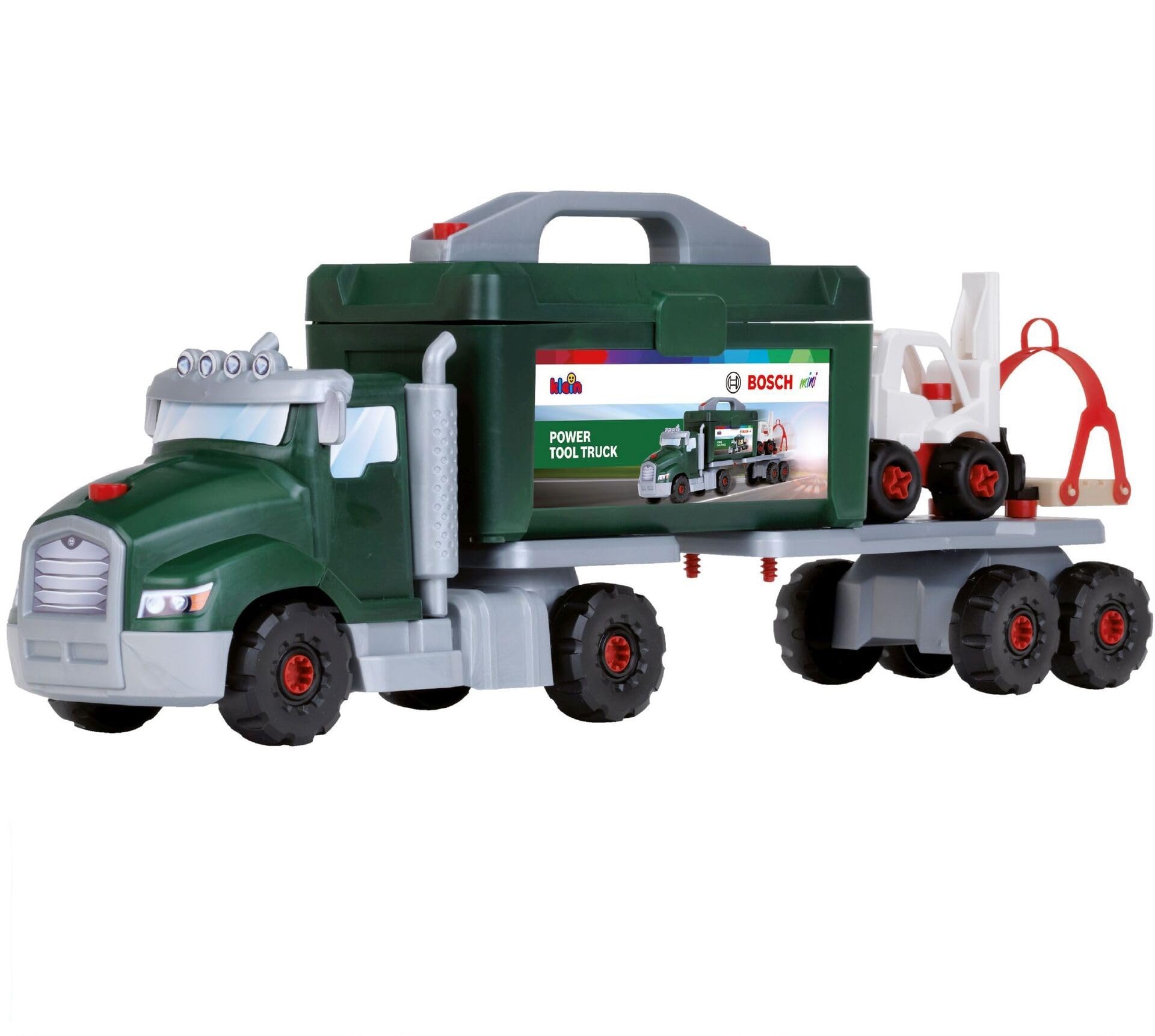 Theo Klein 8626 Bosch Schraubtruck Spiel-Set mit Drehmomentschraubendreher I Konstruktions-Spielzeug mit Werkzeug, Gabelstapler und Kran I Spielzeug für Kinder ab 3 Jahren