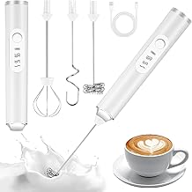 TIDEVAN Milchaufschäumer Stab, Milchaufschäumer USB Elektrischer Milchaufschäumer Elektrischer Schneebesen, 3 Gang USB-C Aufladbar Aufschäumer mit 3 Schneebesen, für Kaffee, Sahne, Eier Schlagen(Weiß)