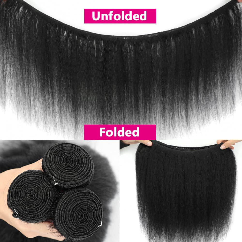 Bele 12A Yaki Straight Human Hair Bundle 20 22 24 inch Brazilian Kinky Straight Human Hair Weave 3 Bundles for Women Natural Color Can be Dyed or Bleached - Image 4