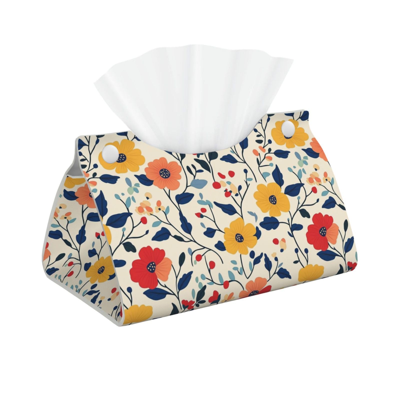 Boho Flower Pattern Tissue Box Cover Rectangle Pu Leather Tissue Box Holder for Car Bathroom Bedroom Desk Tabletop Decor