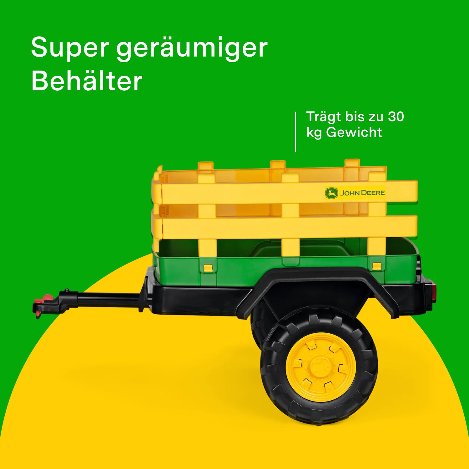 PEG John Deere Dual Force Trailer – Zweirad-Anhänger für Elektro-Traktoren, Große Ladekapazität bis 30 kg, Zubehör für Kinder ab 2 Jahren