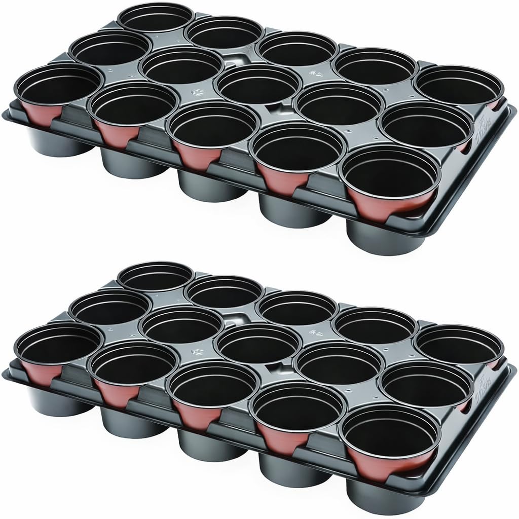 Muddy Hands Grey & Terracotta Pack Of 2 - Professional Garden Shuttle Tray With 15 × 10.5Cm Pots – Seed Starting, Seedling Propagation & Plant Cuttings For Greenhouse & Home Growing