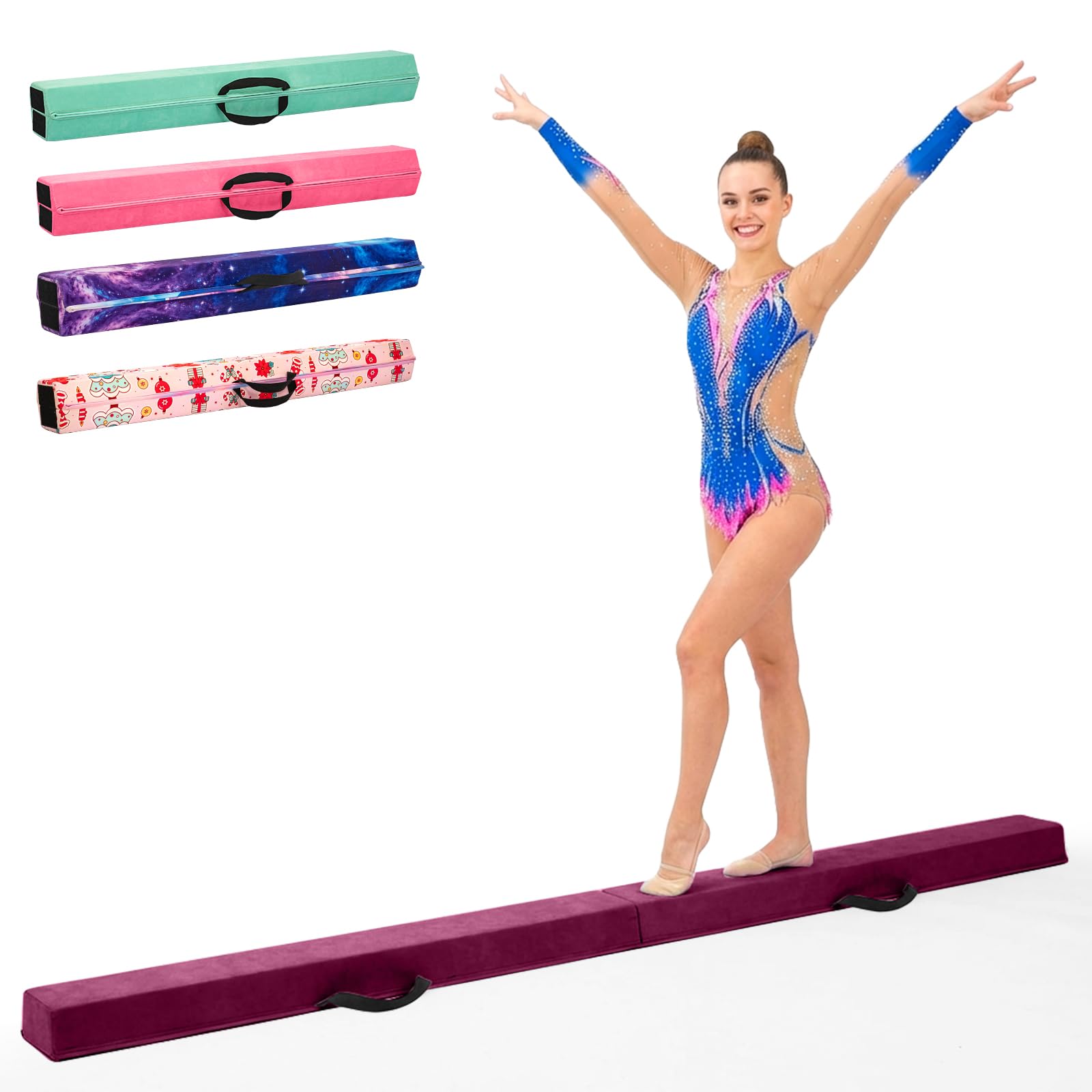 Faltbarer Gymnastik Schwebebalken 210 cm – Trainingsbalken Balance Beam für Kinder & Anfänger, Rutschfester Turnbalken mit Schaumstoffpolsterung