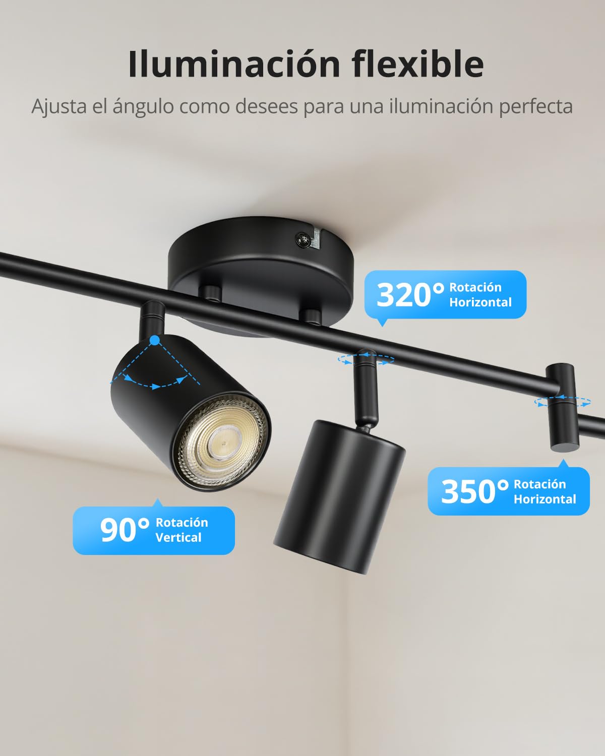 Gr4tec Lámpara de Techo Orientables 6 Focos, Moderno Focos LED Interior GU10, Luz de Techo Negro para Dormitorio Cocina Salon, Sin Bombillas