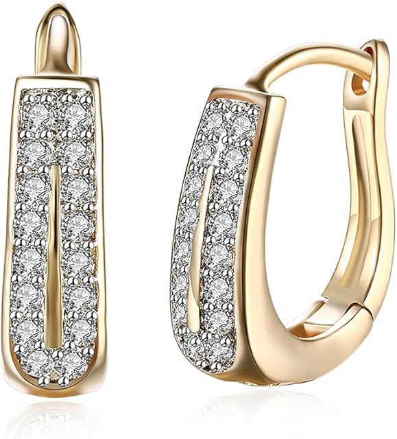 CZ Paved Geometric Small Huggie Hoop Earrings for Women Girls Dainty 14k Gold Plated Drop Dangle Little Hoops Hypoallergenic Leverback Cubic Zirconia Hoop Earrings for Mom Wife Mother's Day Birthday
