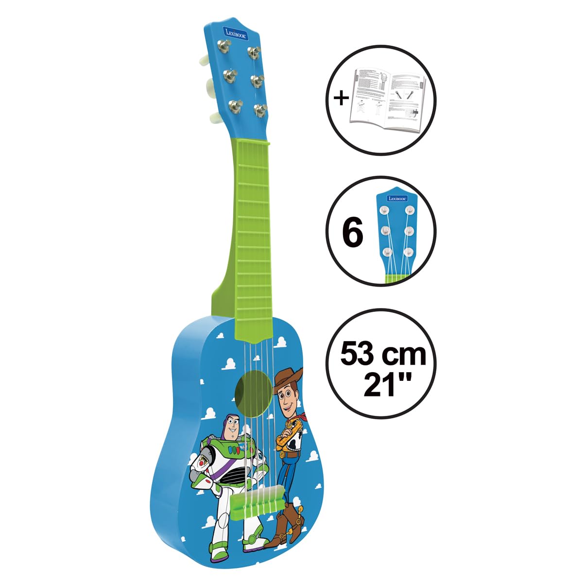 Lexibook, Toy Story Woody, Buzz My First Chitarra, 6 Corde in Nylon, 53 cm, Guida Inclusa, Blu/Giallo, K200TSLXB