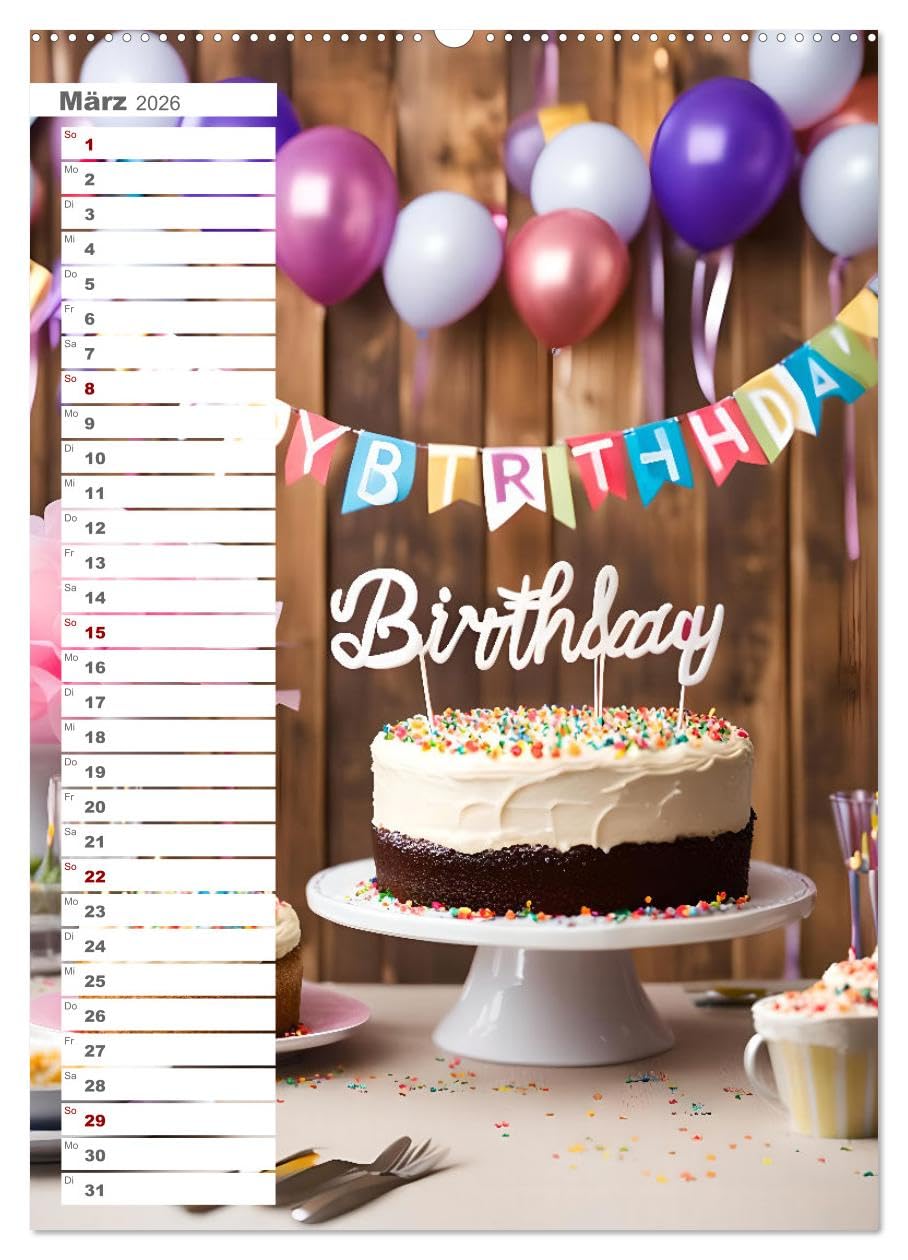 Festliche Momente - Ein Jahr mit KI Geburtstagen (Wandkalender 2026 DIN A2 hoch), CALVENDO Monatskalender: Dein Geburtstagskalender mit bunten Geburtstagsmomenten (CALVENDO Kunst)