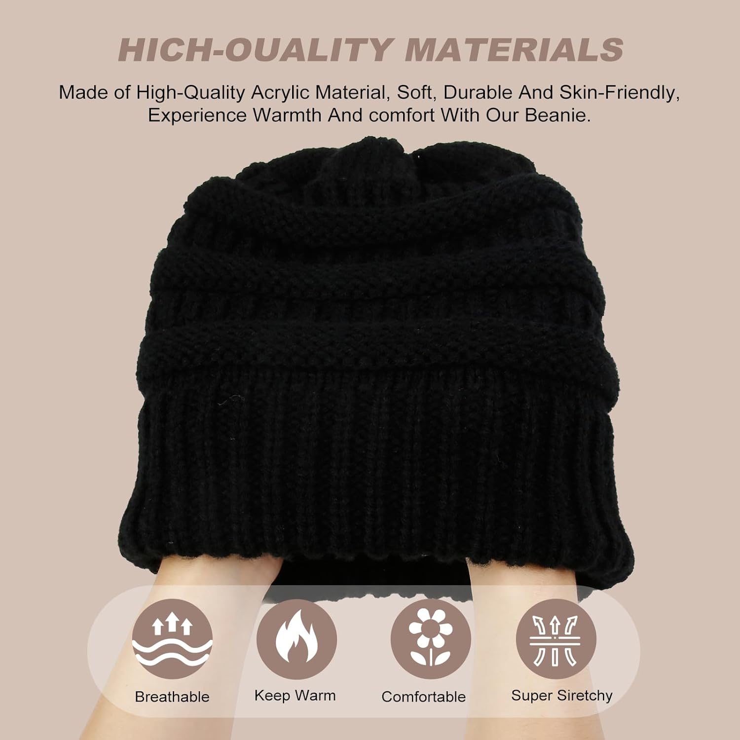 2 Packs Winter Hats for Women Beanie Satin Lined Acrylic Cable Knit Chunky Warm Soft Slouchy Cuffed Cap - Image 4