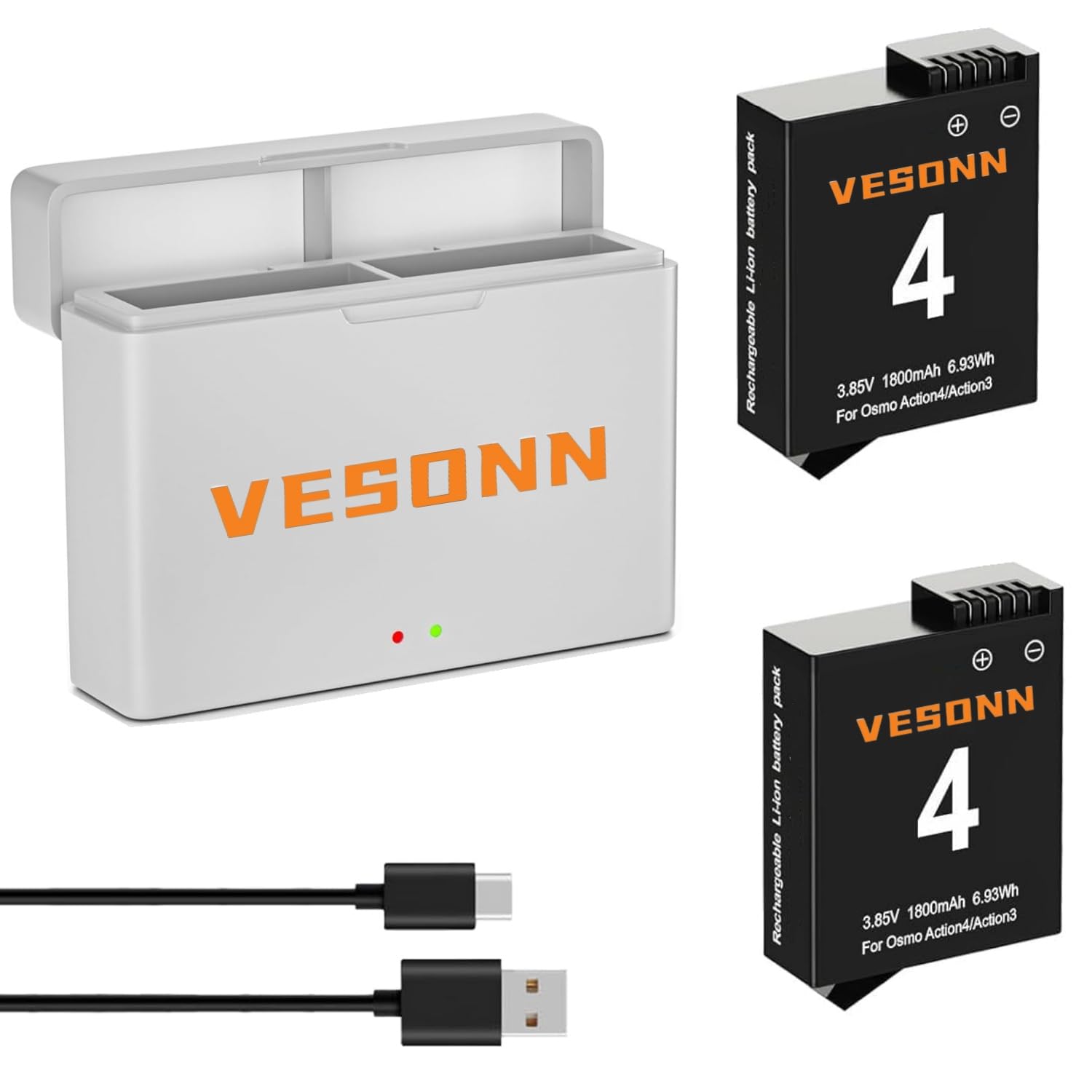 Amazon.co.jp: Vesonn Osmo Action4 バッテリー 2*1800mAh LED充電器 