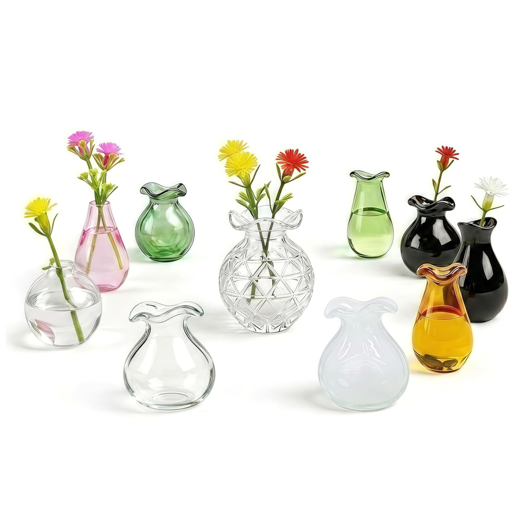10-Pack Mini Vase Magnets for Fridge - Cute Vase Fridge Magnets Includes 30+ Assorted Flowers Glass Bud Vases for Home & Office Decor Style 2 Mini for, Min