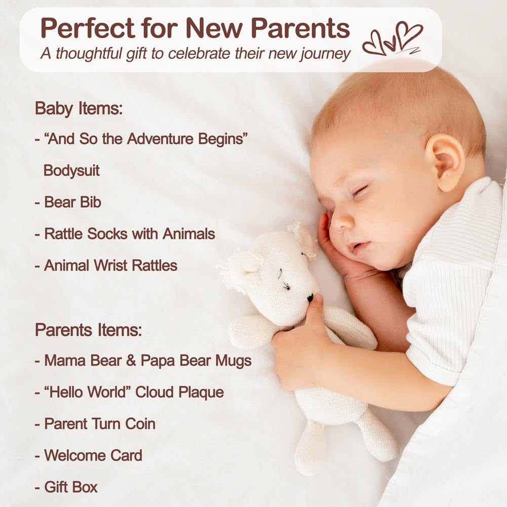 Breezy Valley Gender Reveal Gifts for New Parents - New Mom and Dad Gifts - Mama Papa Bear Gift Set - Baby Shower Gifts Basket - Pregnancy Gifts for Expecting Mom Dad to Be - First Time Mommy Gifts