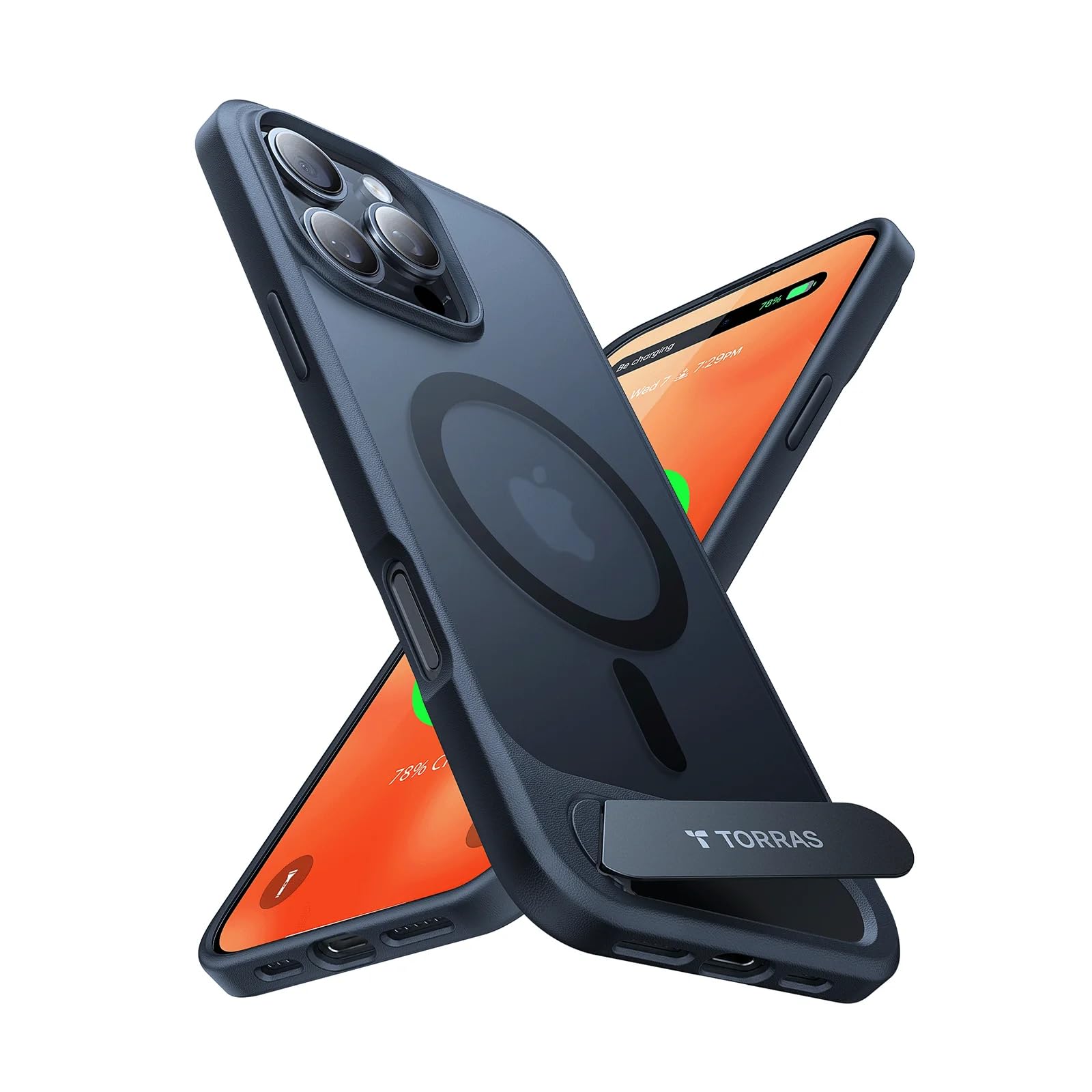 TorrasMagnetic Seamless Pstand Case for iPhone 16 Pro 6.3" - Magnetic Compatible, Drop Protection, Adjustable Kickstand, Slim Frosted Phone Case (Black)