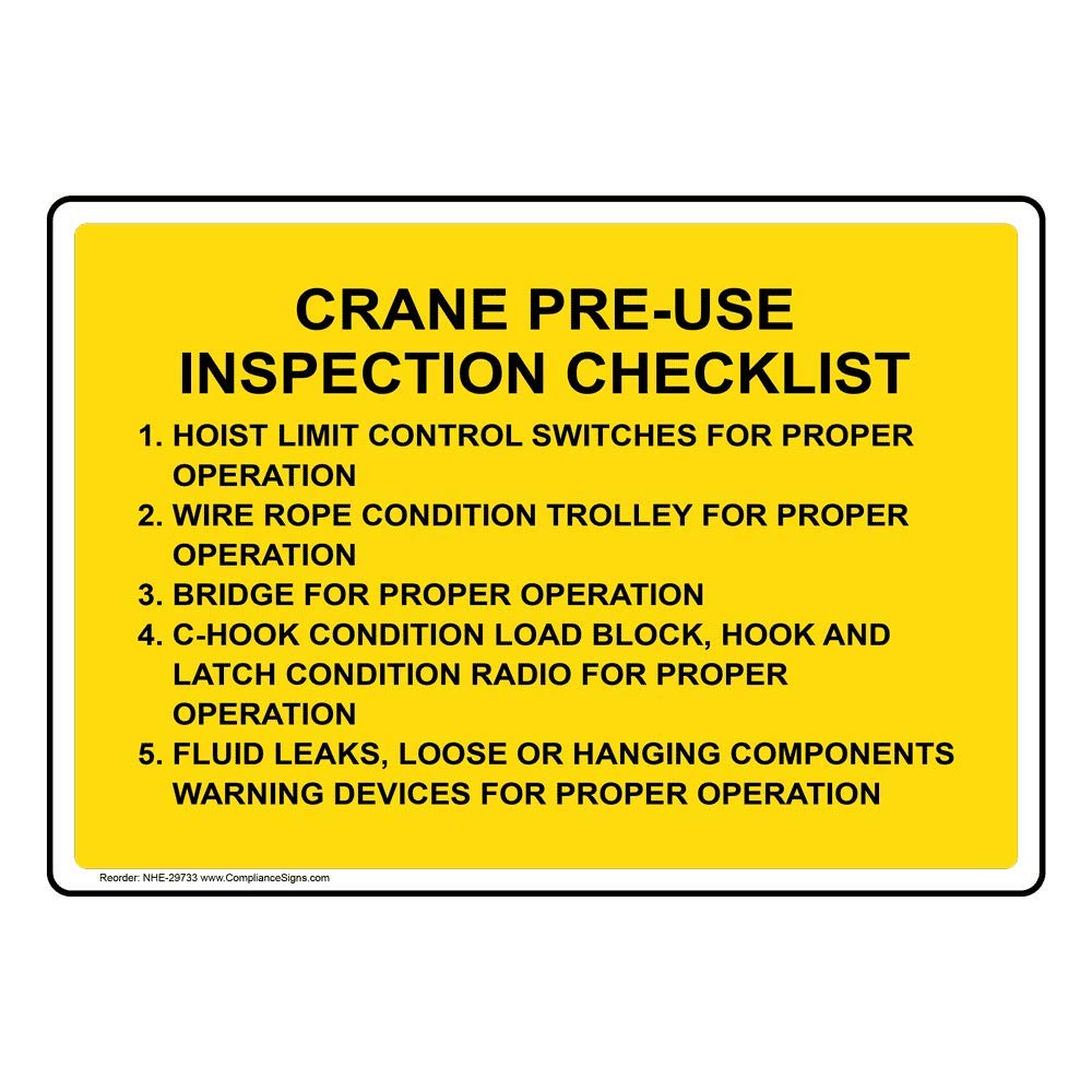 ComplianceSigns.com Crane Pre-Use Inspection Checklist Hoist Limit Label Decal, 5x3.5 in. 4-Pack Vinyl for Worksite Industrial Notices