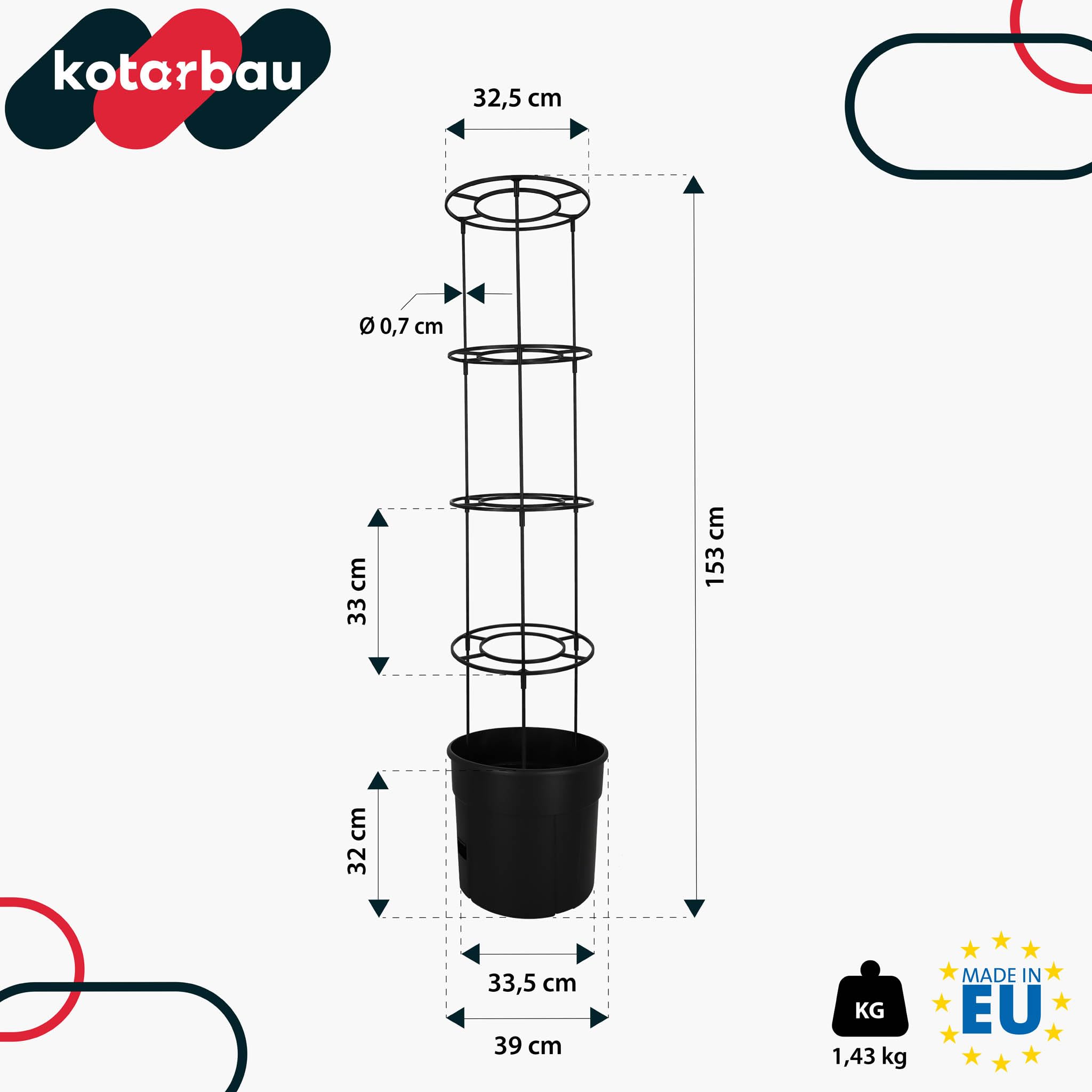 KOTARBAU® Doniczka Do Uprawy Pomidorów Z Drabinką Na Balkon Czarna 39 CM Zestaw 4 szt