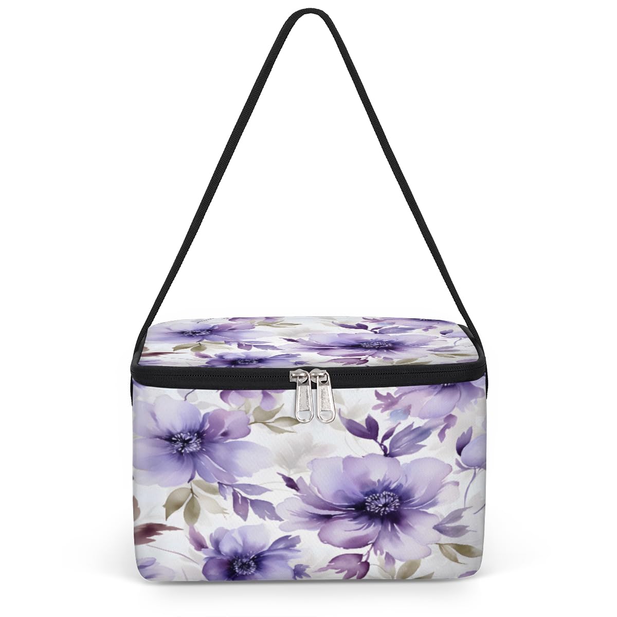 Purple Flowers Lunch Bags for Women Men 9 Cans, Hot & Cold Food Delivery Bag Insulated Grocery Bag Insulated Lunch Box Beautiful Cooler Bag for Office Work Picnic Beach