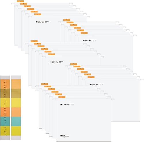 Archivador de oficina con pestañas e insertos, 30 unidades, color blanco, con riel deslizante de metal de 12.8 in, material de polipropileno